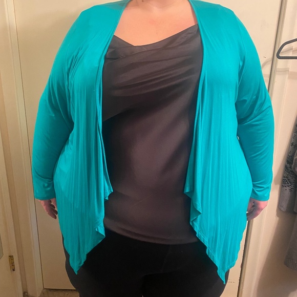 torrid Plus-Size Open Front Waterfall Cardigan, Teal, Size 5X - Picture 1 of 2
